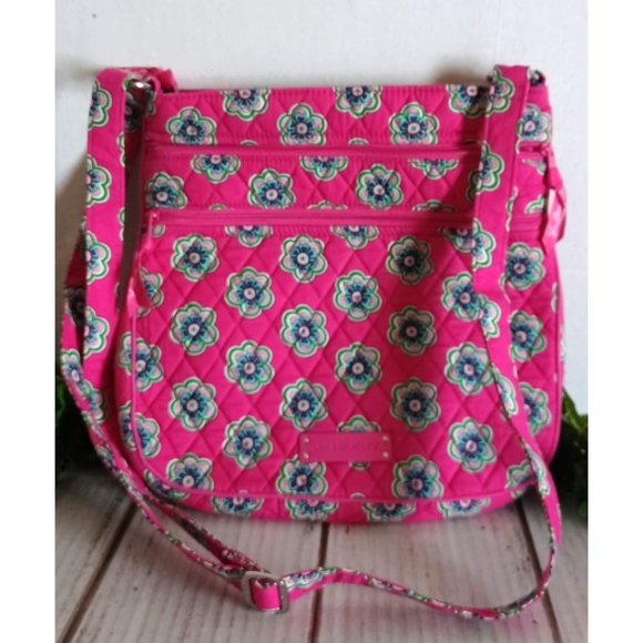 Vera Bradley Pink Swirls Flowers Triple Zip Hipster Crossbody Bag - Retired Patt - Picture 4 of 10